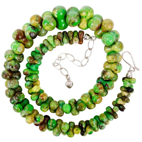 Signed Jay King DTR Green Turquoise Sterling Silver Gemstone Bead Necklace VTG - Picture 1 of 12